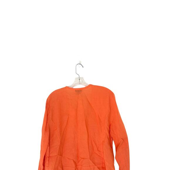 Talbots Irish Linen Blouse 16 Plus Orange Lagenlook Button Up Coastal Grandma - Picture 8 of 12